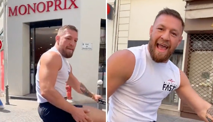 Conor McGregor dans les rues de Cannes en vélo