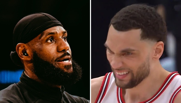 Les stars NBA LeBron James (gauche) et Zach LaVine (droite)