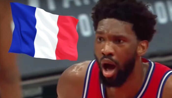 La star NBA et de Team USA Joel Embiid, ici accompagnée du drapeau de la France