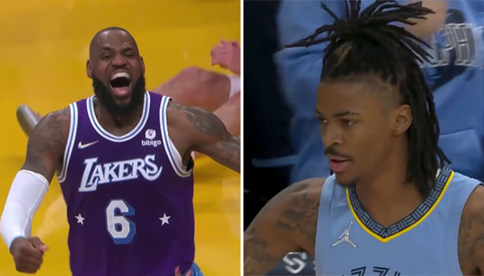 Les superstars NBA LeBron James (gauche) et Ja Morant (droite)