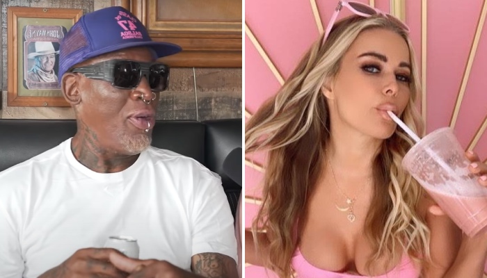 La légende NBA Dennis Rodman (gauche) et la célèbre mannequin Carmen Electra (droite)