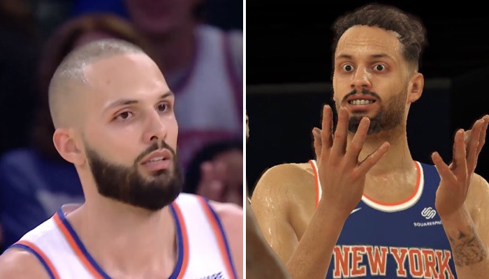 Le joueur NBA français des New York Knicks, Evan Fournier, et son avatar sur NBA 2K