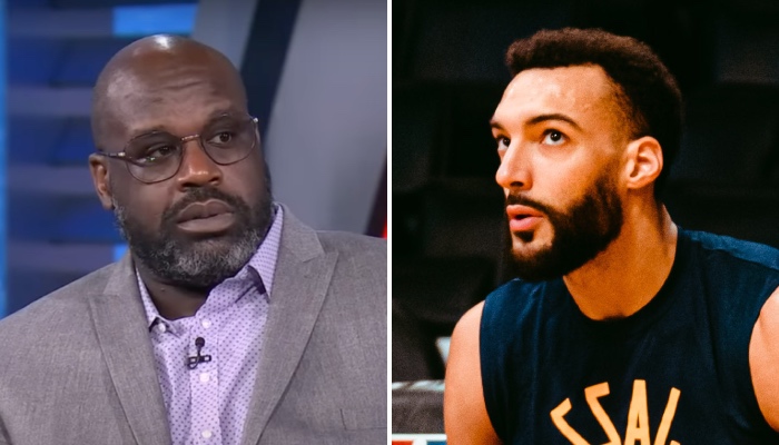 La légende NBA Shaquille O'Neal (gauche) et le pivot français Rudy Gobert (droite)