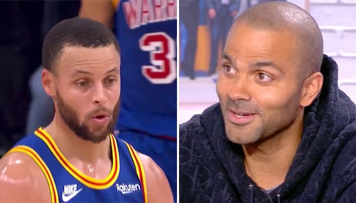 La star des Golden State Warriors, Stephen Curry (gauche) et la légende NBA française Tony Parker (droite)