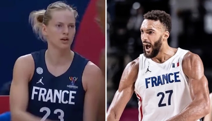 Marine Johannès et Rudy Gobert avec l'équipe de France