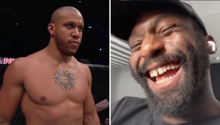 Le combattant français de l'UFC Ciryl Gane (gauche), et son homologue Cédric Doumbé (droite)