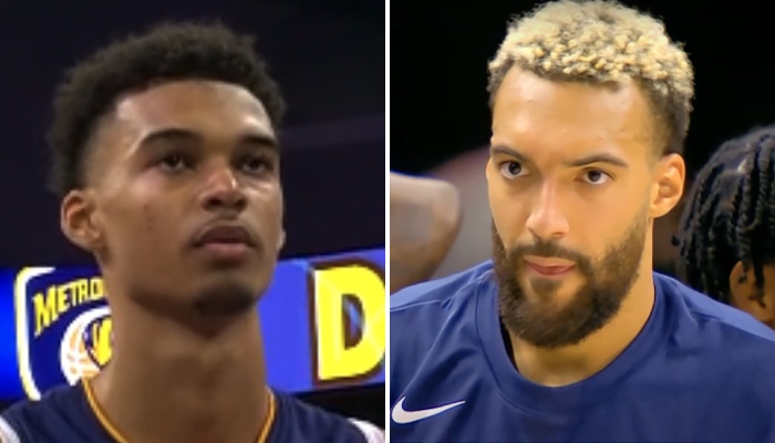 Les intérieurs NBA français Victor Wembanyama (gauche) et Rudy Gobert (droite)