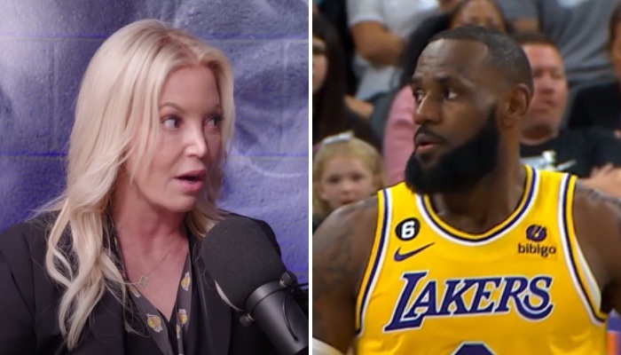 La propriétaire des Los Angeles Lakers, Jeanie Buss (gauche), et la superstar NBA LeBron James (droite)