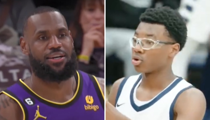 La superstar NBA des Los Angeles Lakers, LeBron James (gauche) et son fils cadet, Bryce (droite)