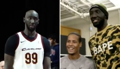 NBA – Les images virales du géant Tacko Fall (2m29) avec les joueurs de Liverpool !