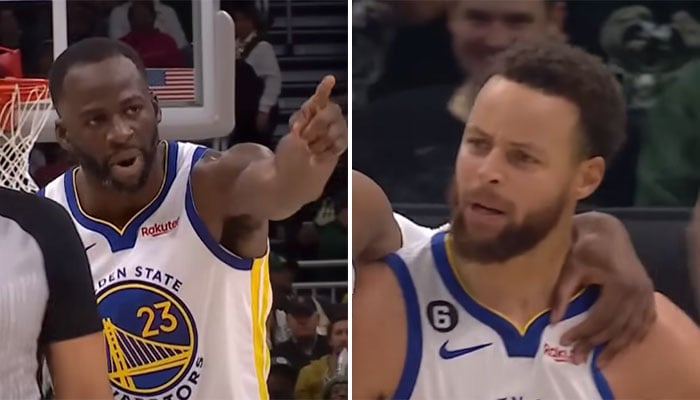 Les stars NBA des Golden State Warriors, Draymond Green (gauche) et Stephen Curry (droite)