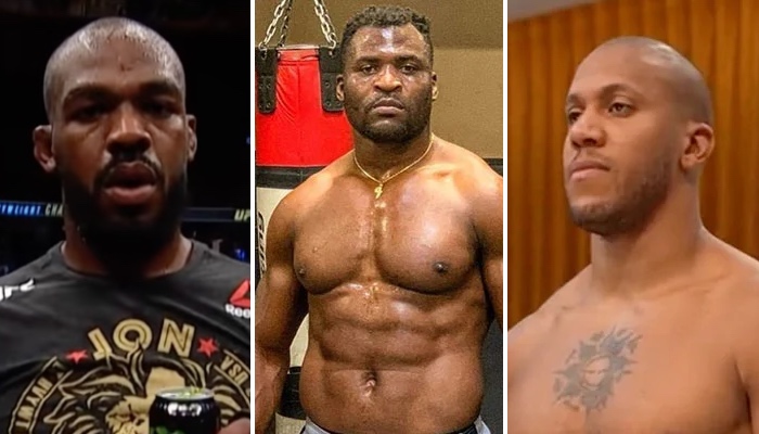 Jon Jones, Francis Ngannou et Ciryl Gane de l'uFC