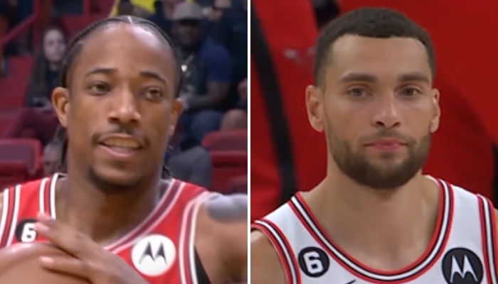 Les stars NBA des Chicago Bulls, DeMar DeRozan (gauche) et Zach LaVine (droite)