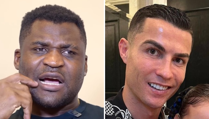 L'ancien champion UFC Francis Ngannou (gauche) et le footballeur star Cristiano Ronaldo (droite)