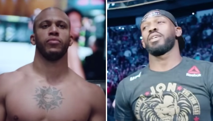 Les combattants UFC Ciryl Gane (gauche) et Jon Jones (droite)