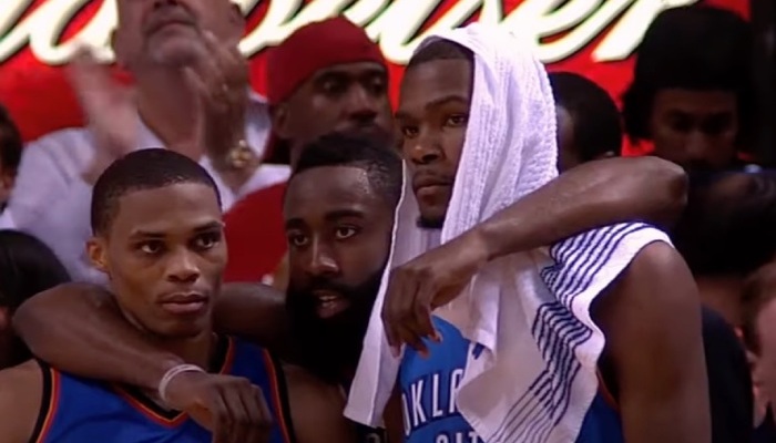 NBA Russell Westbrook, Kevin Durant et James Harden