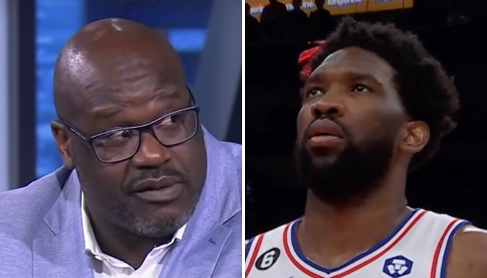 Les stars NBA Shaquille O'Neal (gauche) et Joel Embiid (droite)