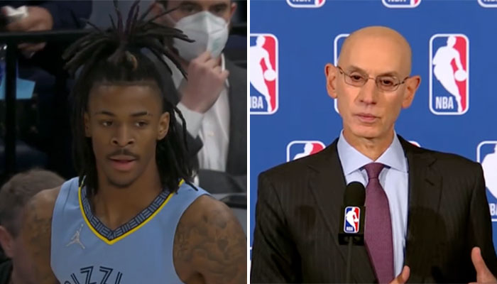 La star des Memphis Grizzlies, Ja Morant (gauche) et le commissioner de la NBA, Adam Silver (droite)