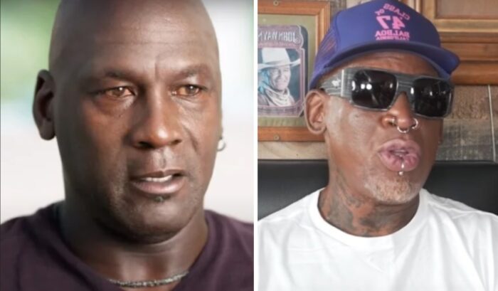 Les légendes NBA Michael Jordan (gauche) et Dennis Rodman (droite)