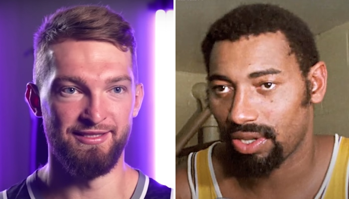 L'intérieur NBA des Sacramento Kings, Domantas Sabonis (gauche), et son illustre aîné Wilt Chamberlain (droite)