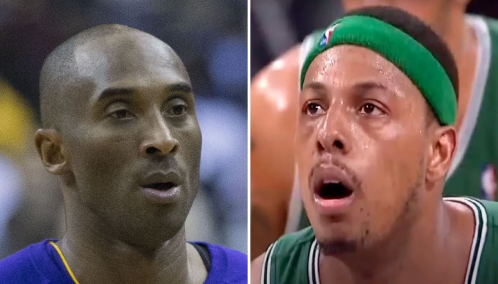 La légende NBA des Los Angeles Lakers, Kobe Bryant (gauche), et celle des Boston Celtics, Paul Pierce (droite)