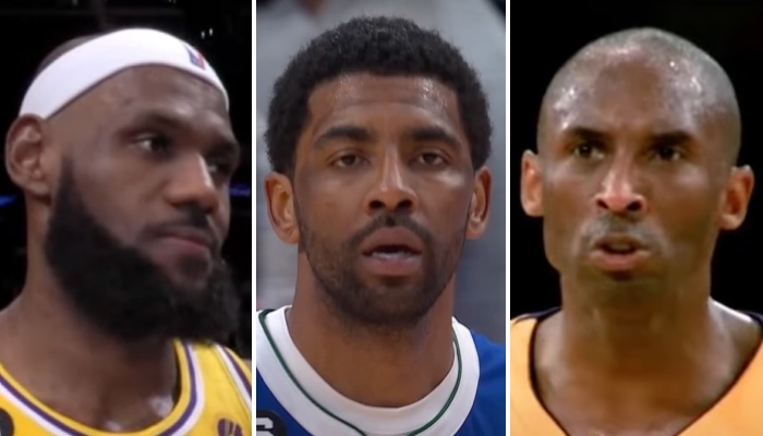 Les stars NBA LeBron James (gauche), Kyrie Irving (centre) et Kobe Bryant (droite)