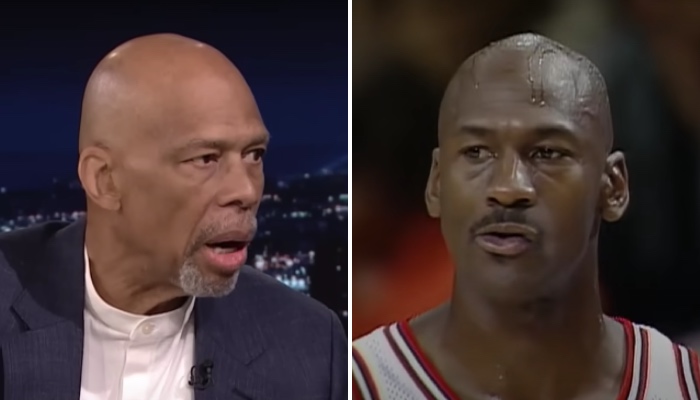 Les légendes de la NBA Kareem Abdul-Jabbar (gauche) et Michael Jordan (droite)