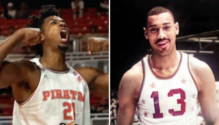 L'ancien intérieur NBA Hassan Whiteside (gauche) et la légende Wilt Chamberlain (droite)