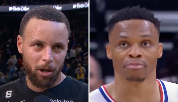 La star NBA des Golden State Warriors, Stephen Curry (gauche), et le meneur des Los Angeles Clippers, Russell Westbrook (droite)