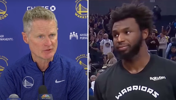 Le coach NBA des Golden State Warriors, Steve Kerr (gauche), et son joueur Andrew Wiggins (droite)