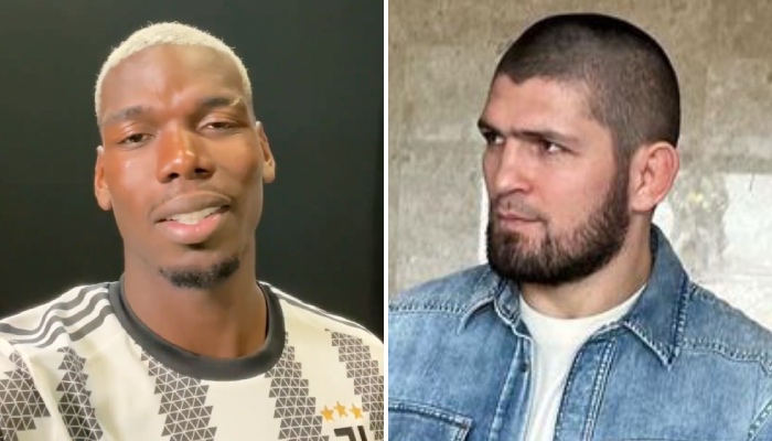 Le footballeur français de la Juventus Turin, Paul Pogba (gauche), et la légende de l'UFC Khabib Nurmagomedov (droite)