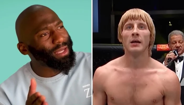 La star française du PFL, Cédric Doumbé (gauche) et le combattant UFC anglais Paddy Pimblett (droite)