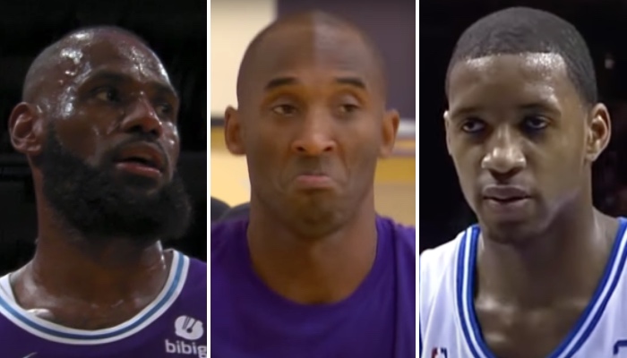 Les légendes NBA LeBron James (gauche), Kobe Bryant (centre) et Tracy McGrady (droite)