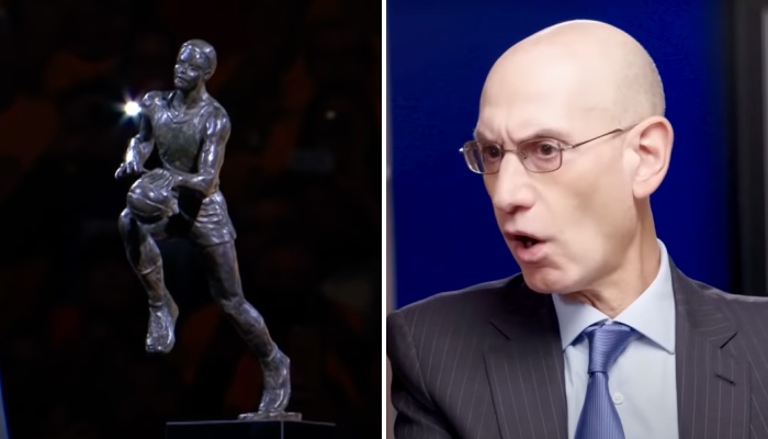 Le trophée Maurice Podoloff, attribué au MVP de la saison régulière de NBA, et l'actuel commissioner de la ligue, Adam Silver