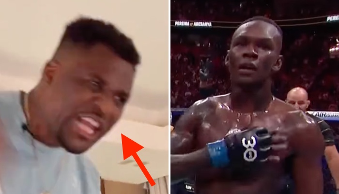 L'ancien combattant UFC Francis Ngannou (gauche) et le nouveau champion des poids moyens, Israel Adesanya (droite)