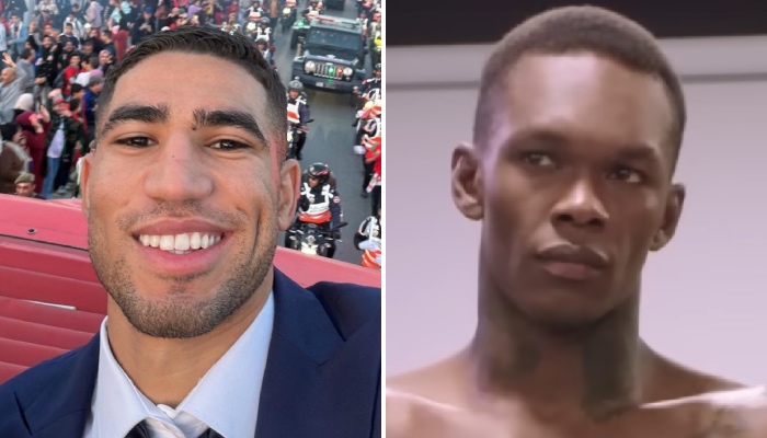 Le footballeur marocain du Paris Saint-Germain, Achraf Hakimi (gauche), et le combattant et champion UFC nigéran Israel Adesanya (droite)