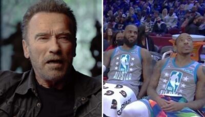 NBA – La photo virale d’Arnold Schwarzenegger (105 kilos), minuscule à côté d’une légende !