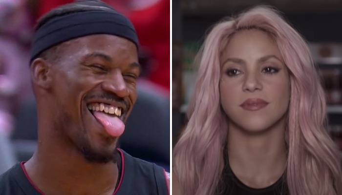 La superstar NBA Jimmy Butler (gauche) et l'artiste colombienne Shakira (droite)