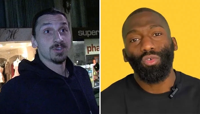 L'attaquant du Milan AC Zlatan Ibrahimovic et Cedric Doumbé
