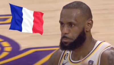 La superstar NBA des Los Angeles Lakers, LeBron James, accompagnée du drapeau français