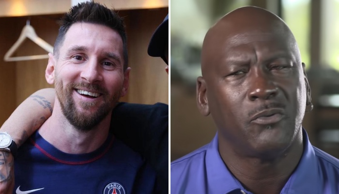 Le footballeur star argentin Lionel Messi (gauche), ici sous les couleurs du Paris Saint-Germain, et la légende NBA Michael Jordan (droite)