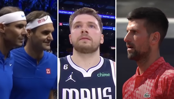 La superstar NBA Luka Doncic entourée par les légendes du tennis Rafael Nadal, Roger Federer et Novak Djokovic