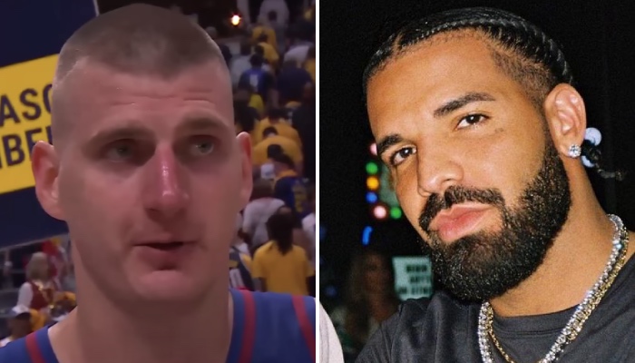 La star NBA des Denver nuggets, Nikola Jokic (gauche) et le célèbre rappeur canadien Drake (droite)