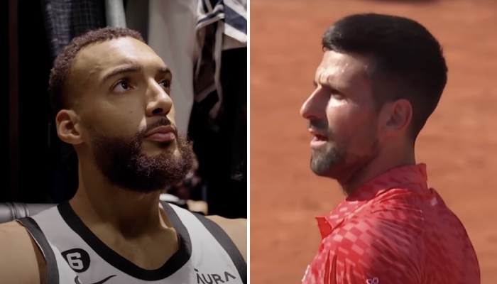 La star NBA française des Minnesota Timberwolves, Rudy Gobert (gauche) et le tennisman serbe Novak Djokovic (droite)