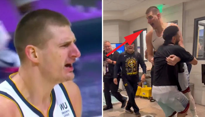 Nikola Jokic célèbre son titre avec les Nuggets