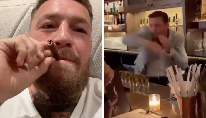 Conor McGregor derrière le comptoir de son bar à Dublin