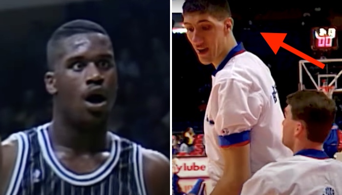 Les anciens pivots NBA Shaquille O'Neal (gauche) et Gheorghe Muresan (droite)