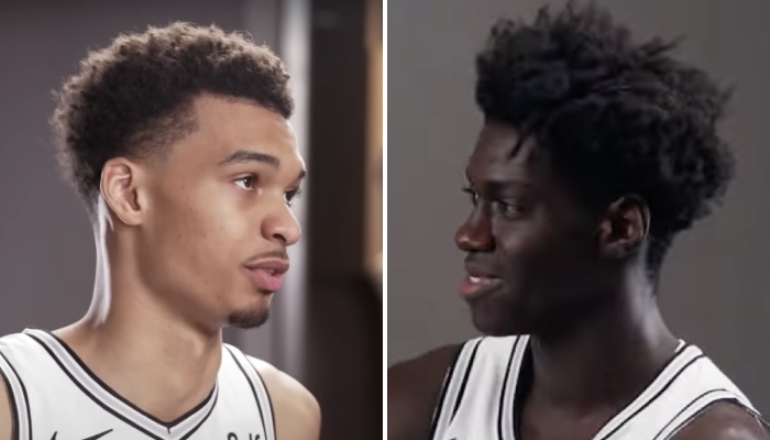 Les joueurs NBA français Victor Wembanyama (gauche) et Sidy Cissoko (droite), ici sous les couleurs des San Antonio Spurs