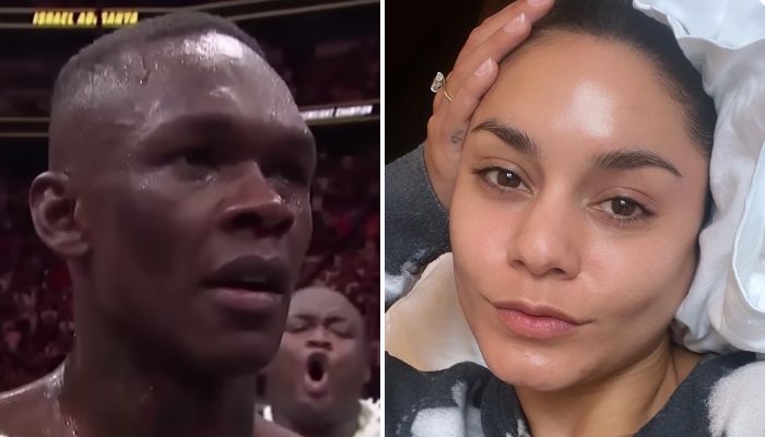 La star de l'UFC Israel Adesanya (gauche) et la célèbre actrice Vanessa Hudgens (droite)