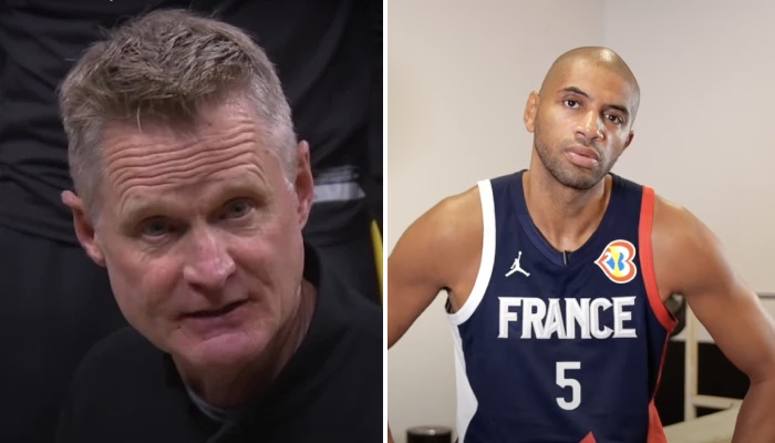 Steve Kerr, sélectionneur de Team USA, et Nicolas Batum, capitaine de l'équipe de France